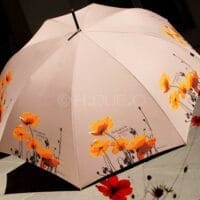 BARBARA VEE COLLECTION LONG AUTOMATIC WINDPROOF UMBRELLA . POPPIES - YELLOW