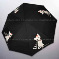 BARBARA VEE COLLECTION AUTOMATIC WINDPROOF UMBRELLA ULTRA . WHITE CAT - BLACK
